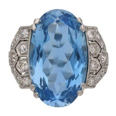 Art Deco Aquamarin-Diamant-Cluster-Ring, um 1935