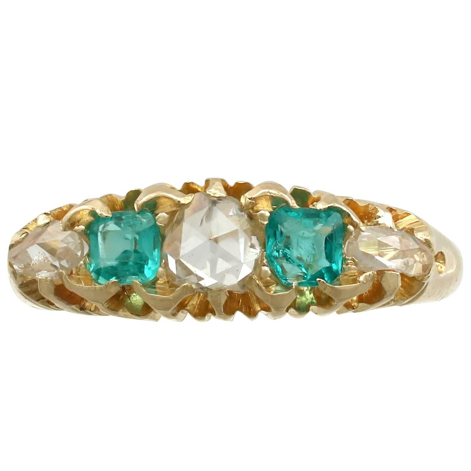 1890s Antique Victorian Diamond and Emerald Yellow Gold Ring