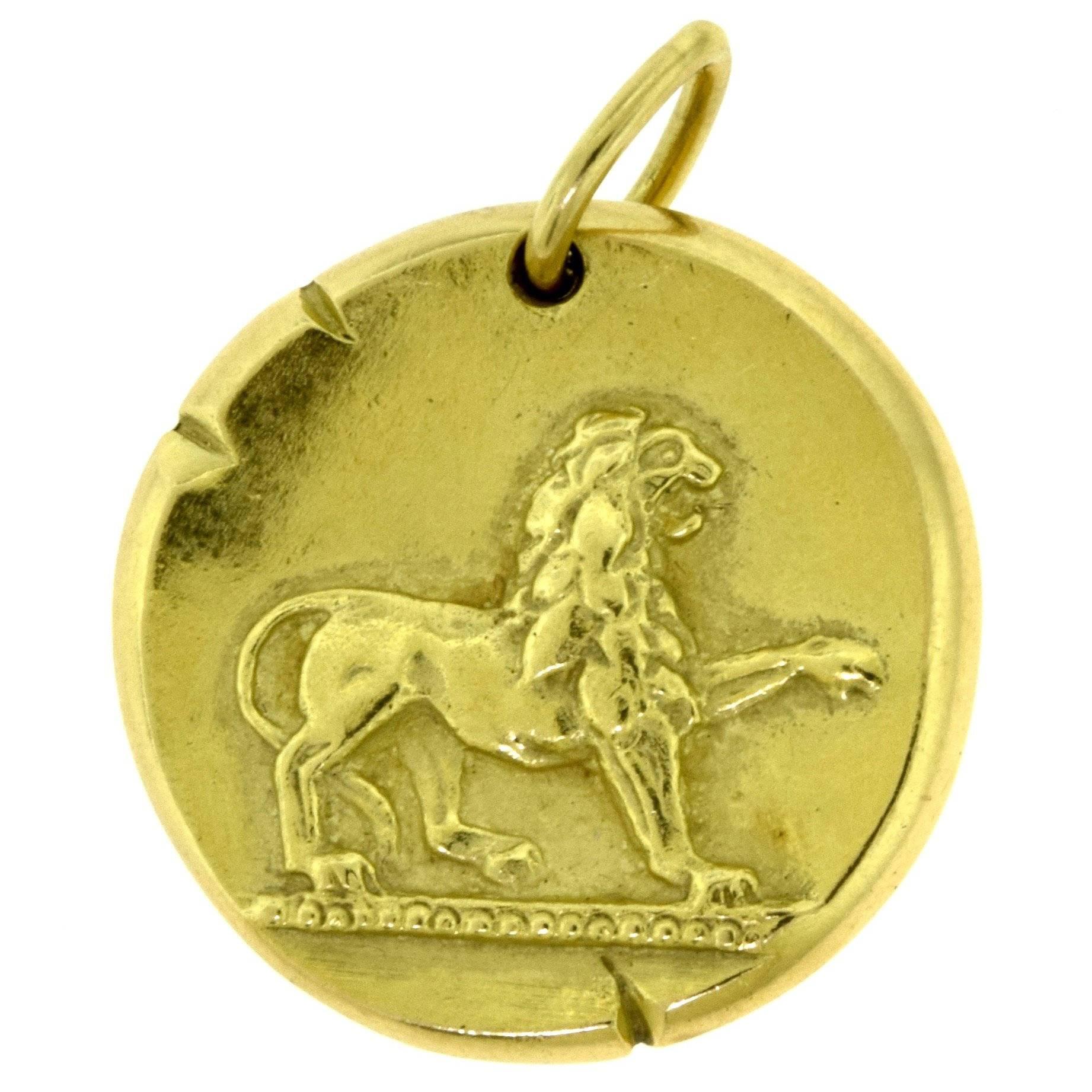 Estate Van Cleef & Arpels 18 Karat Yellow Gold Leo Zodiac Pendant