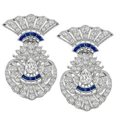Amazing Art Deco 5 Carat Diamond Sapphire Earrings 7
