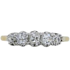 Late Victorian 0.85 Carat Old Cut Diamond Five-Stone Ring, circa 1900s 12