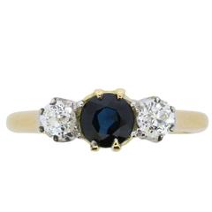 Late Victorian Three-Stone Sapphire and Diamond Ring, circa 1900s