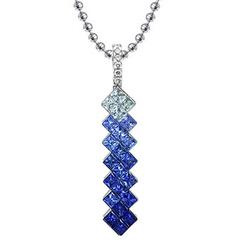 Blue Sapphire Diamond Drop Pendant Necklace 12