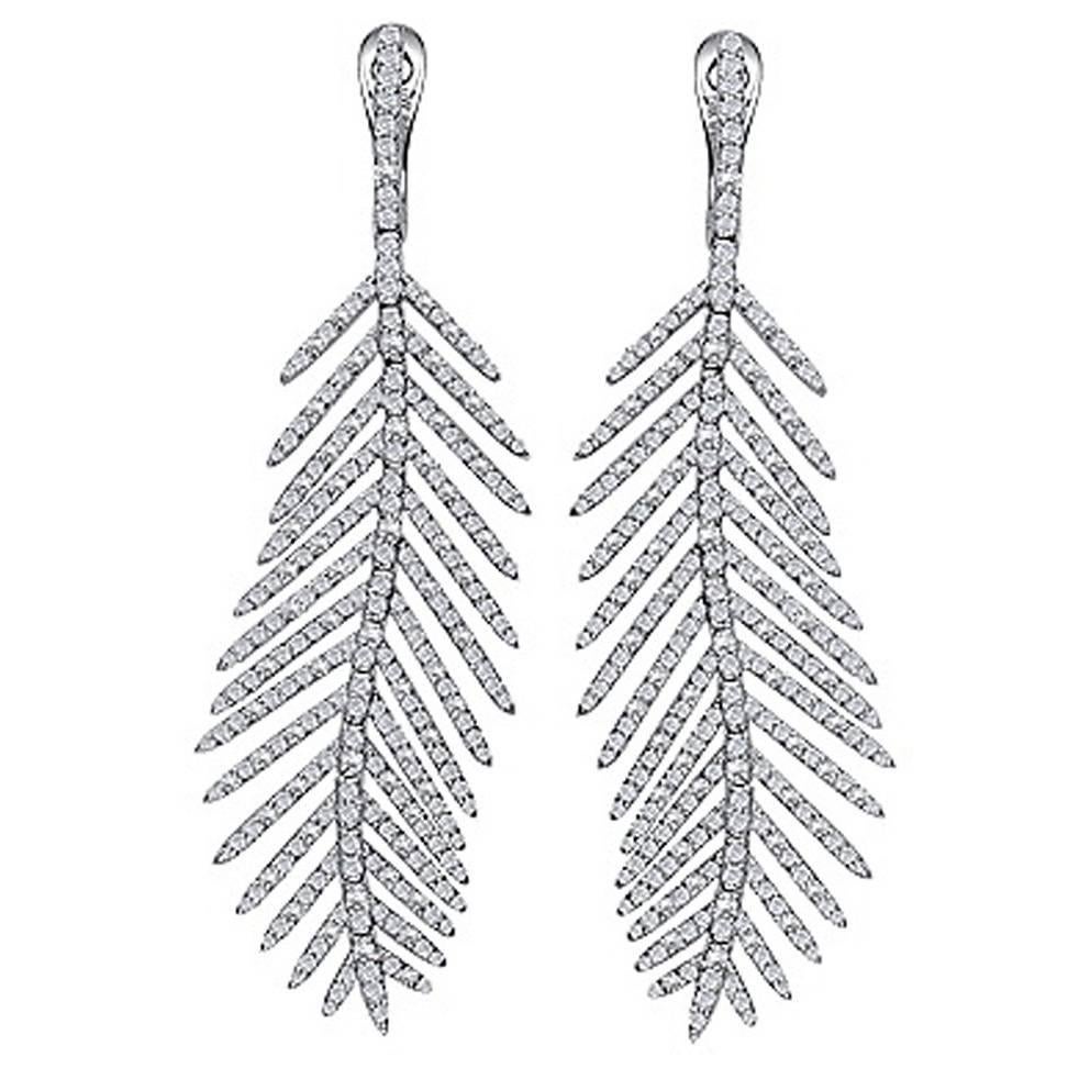 Micro Pave Feather Drop Earrings For Sale