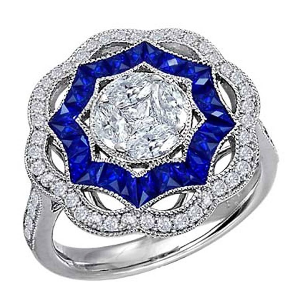 Blue Sapphire Diamond White Gold Cocktail Ring For Sale