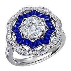 Blue Sapphire Diamond White Gold Cocktail Ring 12