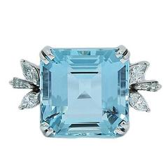 7.00 Carat Aquamarine Diamond White Gold Ring