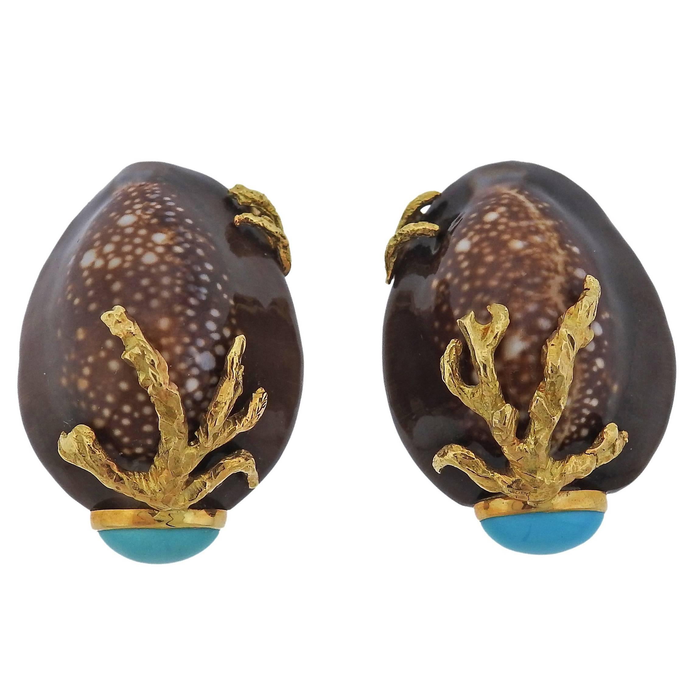 Trianon Shell Turquoise Gold Earrings