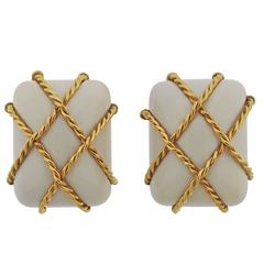 Seaman Schepps White Coral Gold Cage Earrings