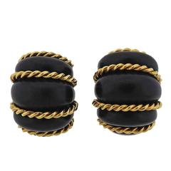 Seaman Schepps Large Wood Gold Shrimp Earrings 7