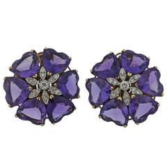 Retro Amethyst Diamond Gold Large Flower Earrings 7