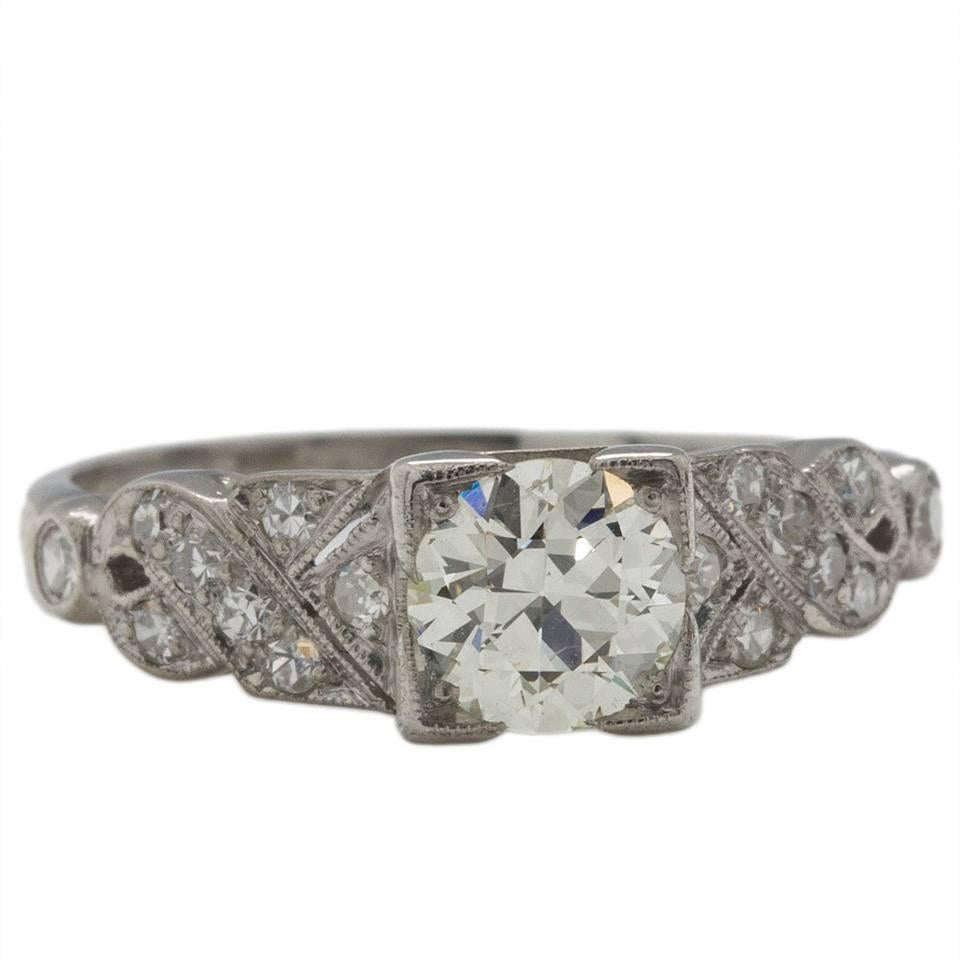 0.75 Carat Round Brilliant Diamond Platinum Engagement Ring, circa 1930s