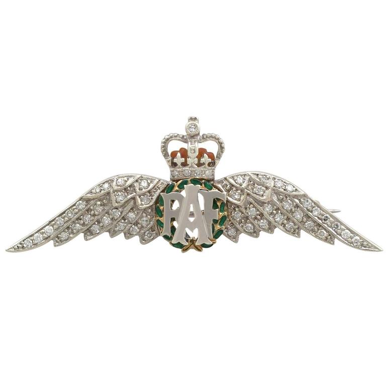1970s Diamond Enamel Gold RAF Sweetheart Brooch at 1stDibs diamond