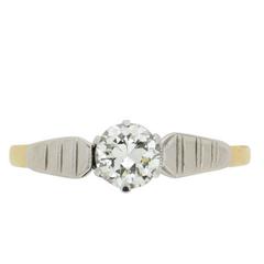 0.40 Carat Transitional Cut Diamond Yellow Gold Platinum Engagement Ring 5