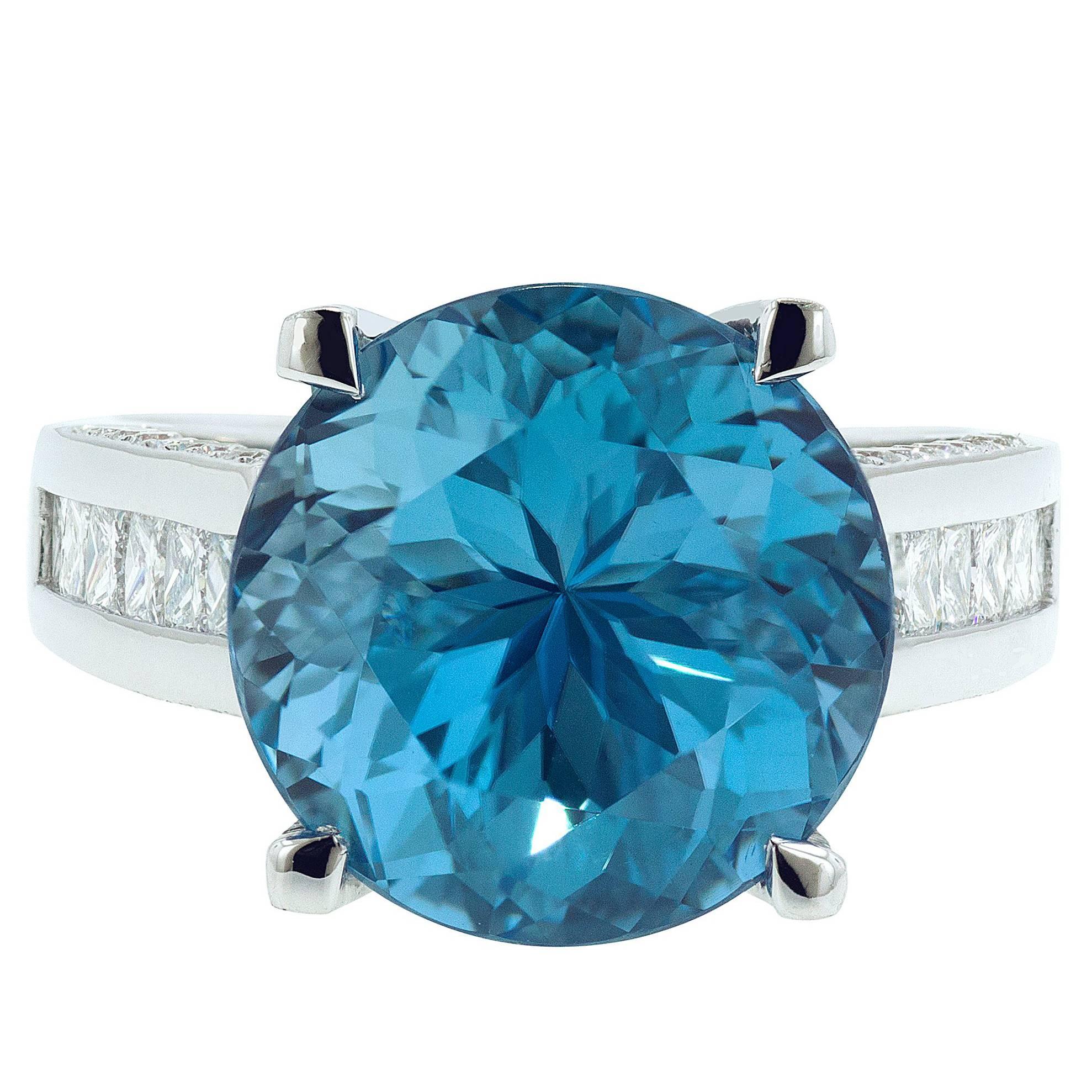 11.94 Carat London Blue Topaz Diamond Cocktail Ring