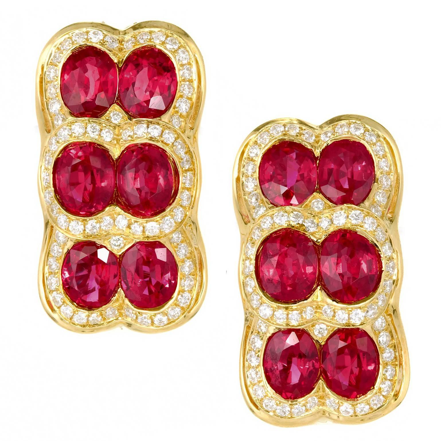 Spark 1.09 Carat Red Ruby Diamond Yellow Gold Dangle Earrings