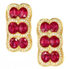 Retro Spark 1.09 Carat Red Ruby Diamond Yellow Gold Dangle Earrings