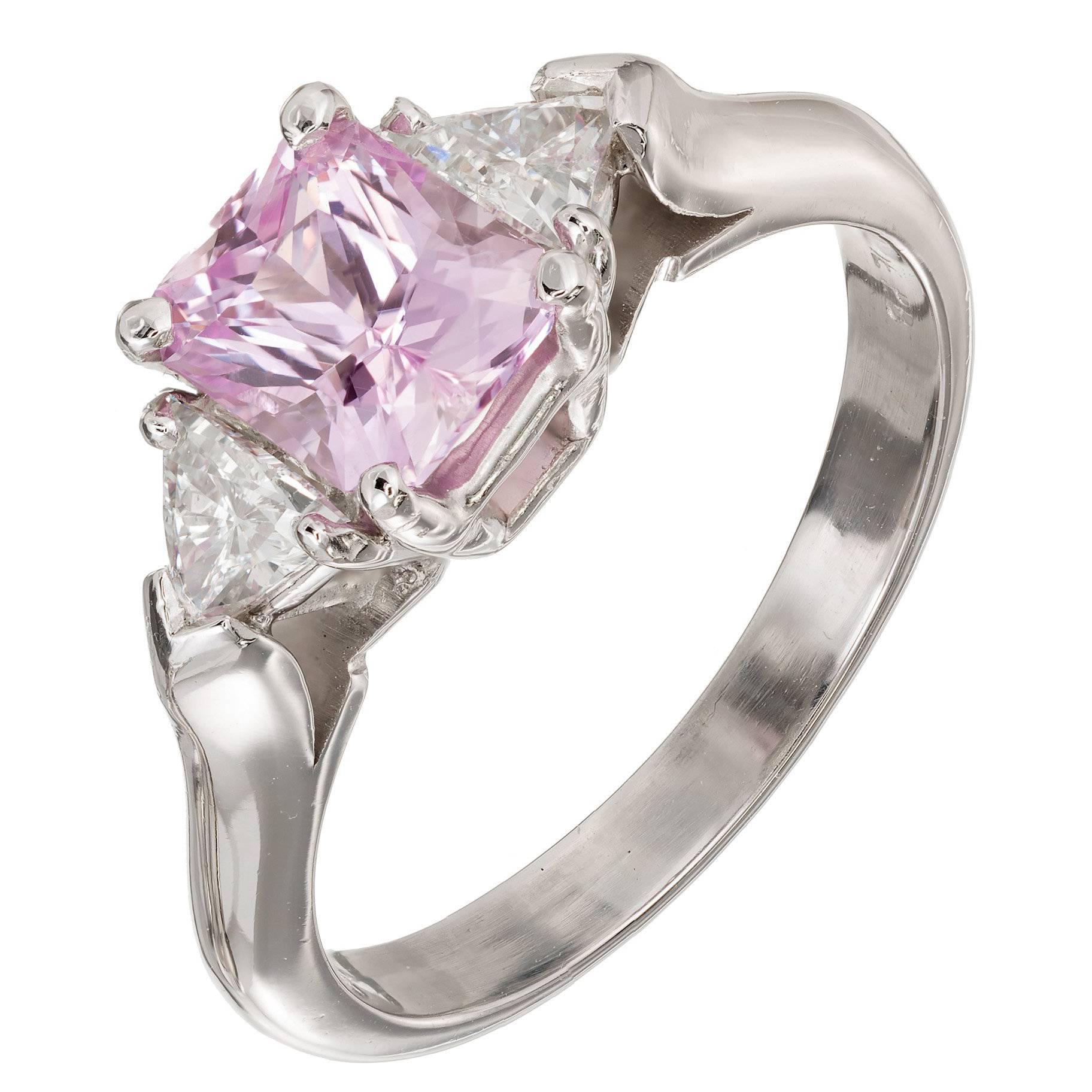 GIA Certified 1.26 Carat Natural Pink Sapphire Diamond Platinum Engagement Ring