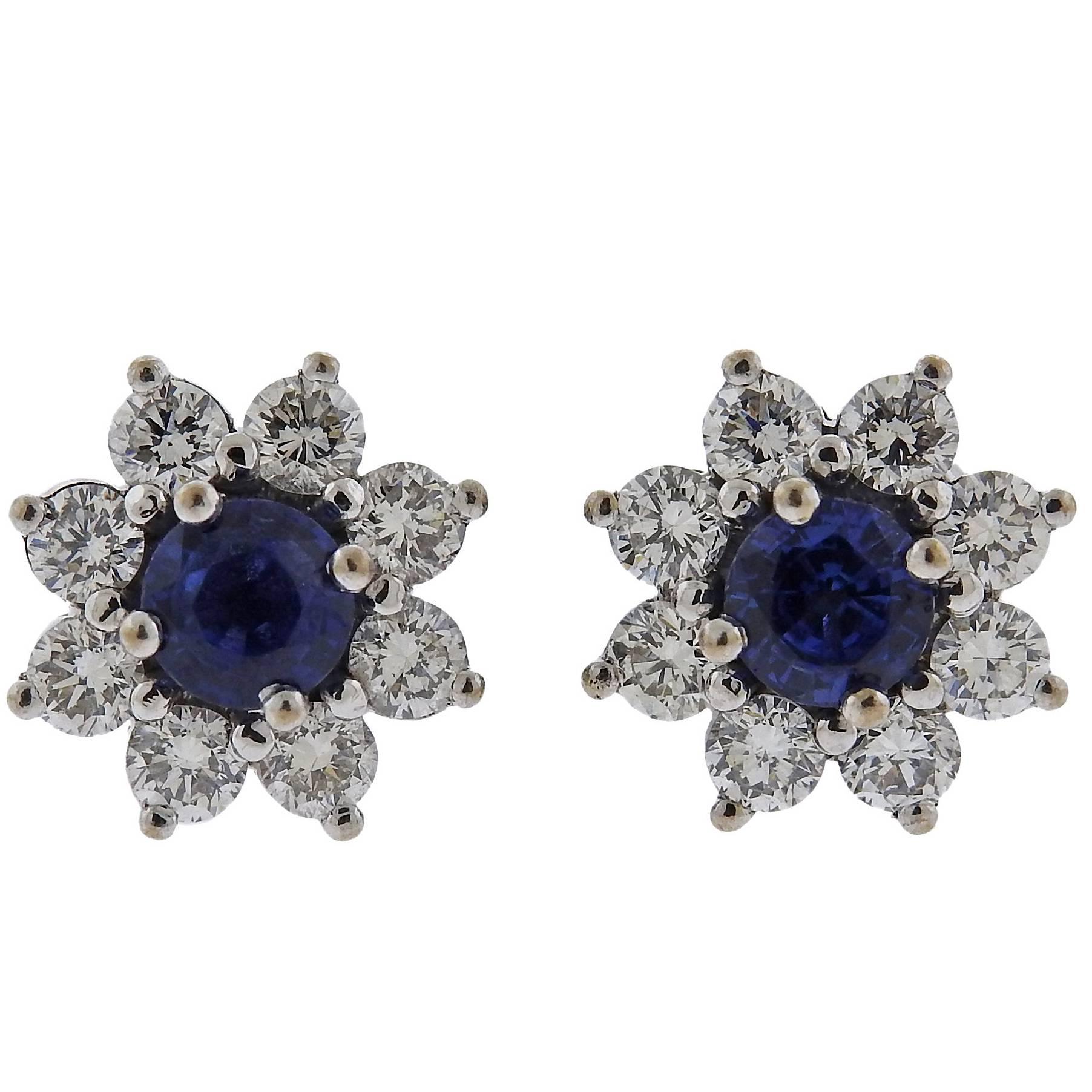 Asprey London Sapphire Diamond Gold Stud Earrings