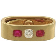 1900s Diamond and Ruby Yellow Gold Scarf / Cravat Clip 3