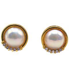 Mabe Pearl Diamond Yellow Gold Earrings 9