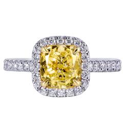GIA Certified Fancy Light Yellow Diamond Halo Engagement Ring