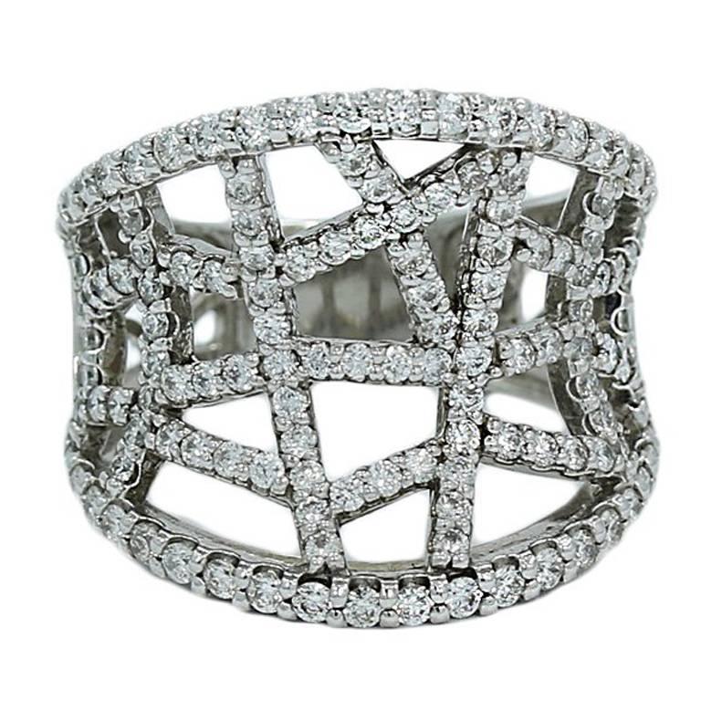 Abstract 1.50 Carat Diamond White Gold Ring For Sale