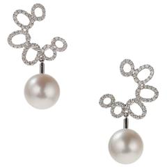 Pearl and Diamond Drop Earrings in 18 Karat White Gold
