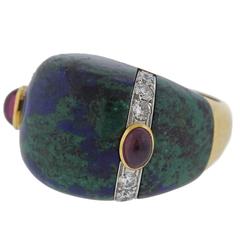 David Webb Azurmalachite Diamond Ruby Gold Platinum Ring 11