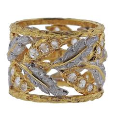 Buccellati Rose Cut Diamond Gold Wide Leaf Ring
