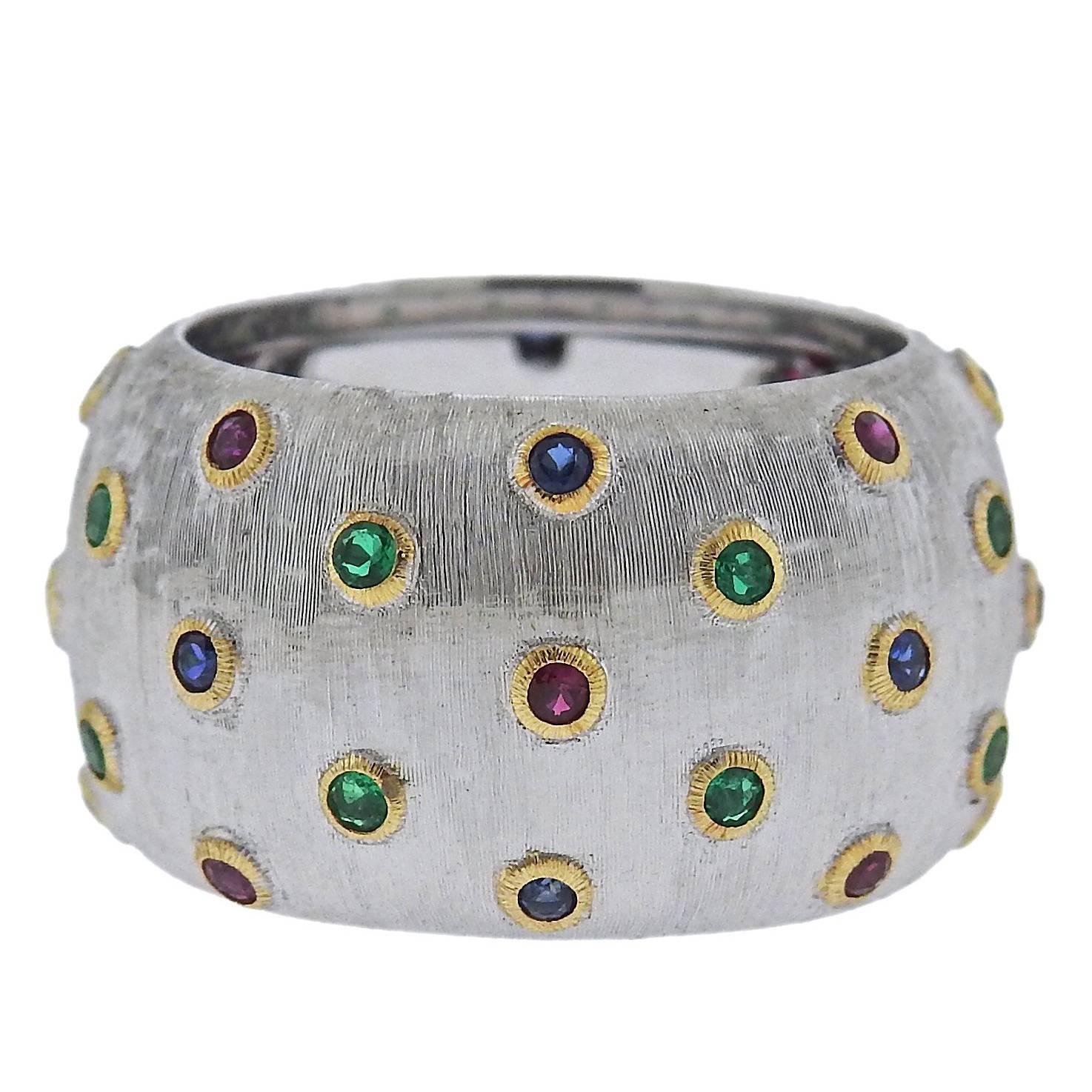 Buccellati Ruby Sapphire Emerald Gold Band Ring