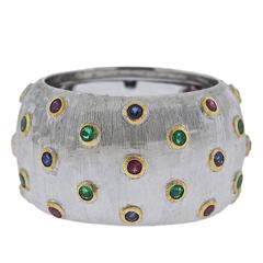 Buccellati Ruby Sapphire Emerald Gold Band Ring 7