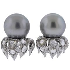 Buccellati South Sea Pearl Rose Cut Diamond Gold Earrings 10