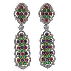 Buccellati Sapphire Ruby Emerald Diamond Gold Drop Earrings