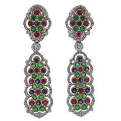 Buccellati Sapphire Ruby Emerald Diamond Gold Drop Earrings 11