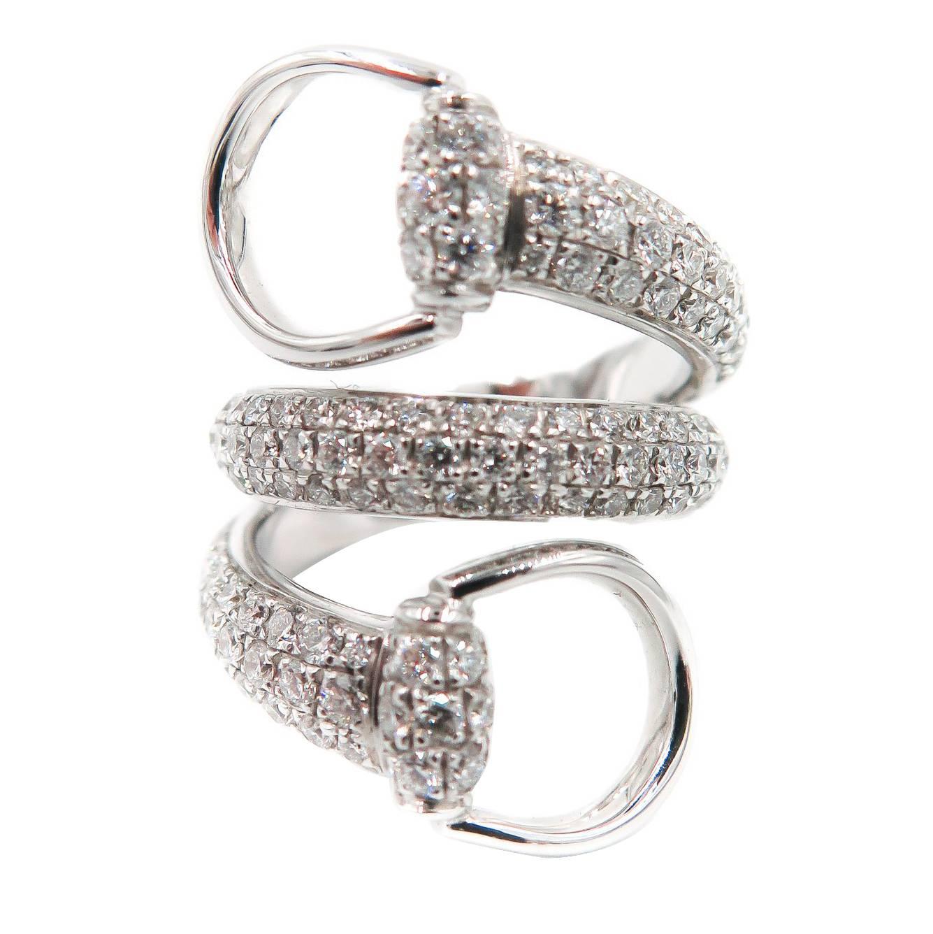 Gucci Double Coil Horsebit Diamond White Gold Ring