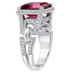 Tamir Intense 5.18 Carat Pink Tourmaline Diamond White Gold Ring