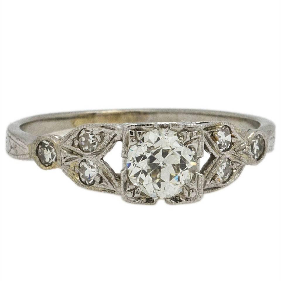Vintage Diamond Engagement Ring 0.48 Carat Old European Cut Circa 1930s For Sale