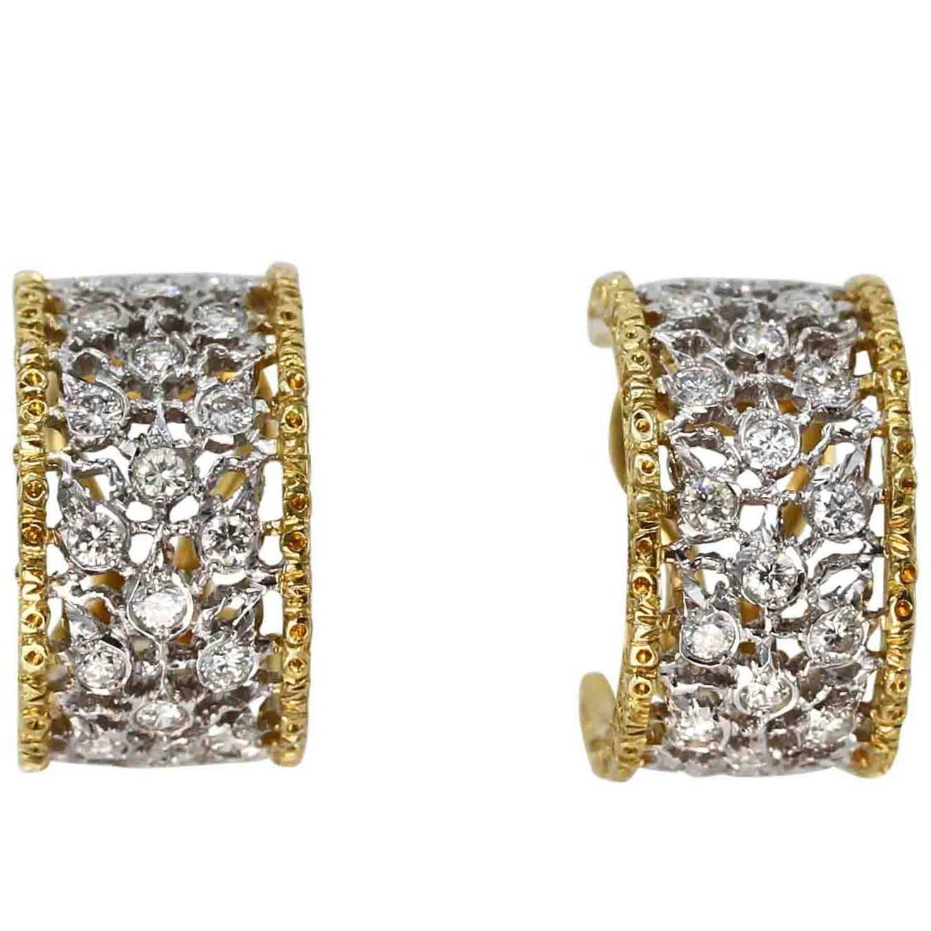 Buccellati Diamond Two color Gold Earclips