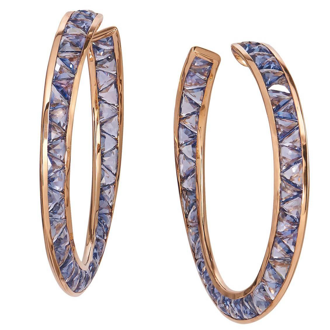 22.10 Carat Sapphire Rose Gold Hoop Earrings