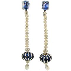 Fred Leighton Diamond Sapphire White Gold Dangle Earrings 11