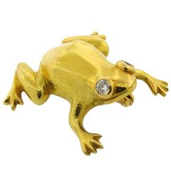 Hemmerle Diamond Yellow Gold Frog Pin Brooch Clip