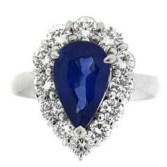 Cornflower Blue Pear Shaped Sapphire Diamond Platinum Ring