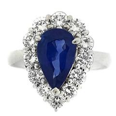 Cornflower Blue Pear Shaped Sapphire Diamond Platinum Ring 4