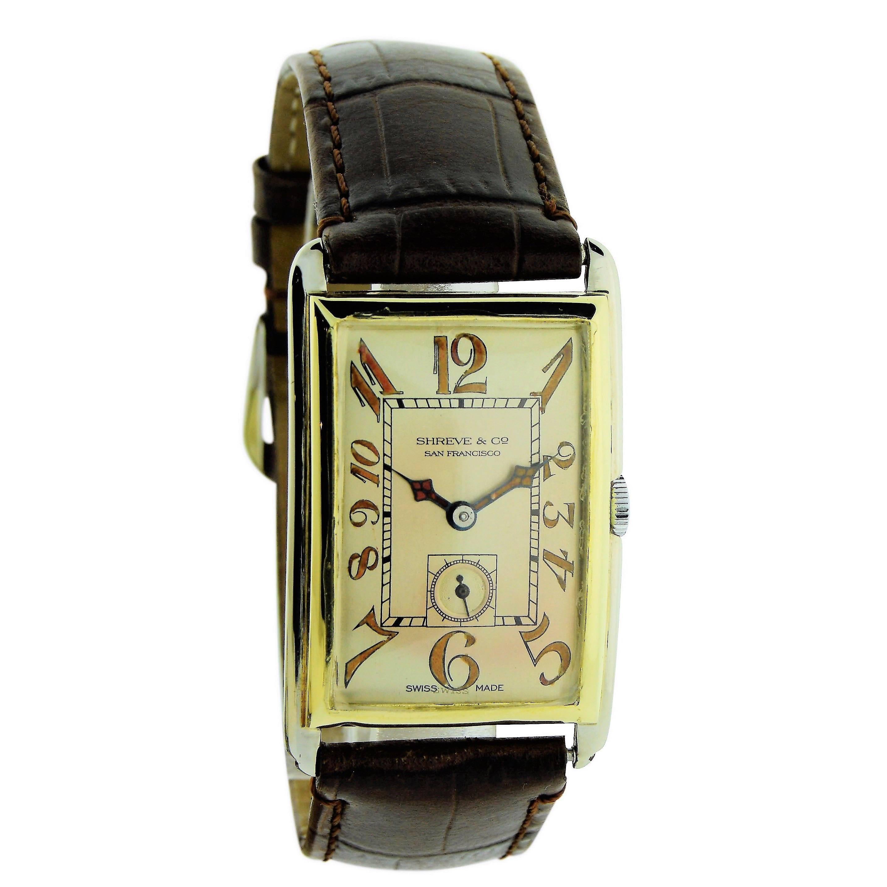 Shreve & Co. Yellow and White Gold Art Deco Manual Wind Watch