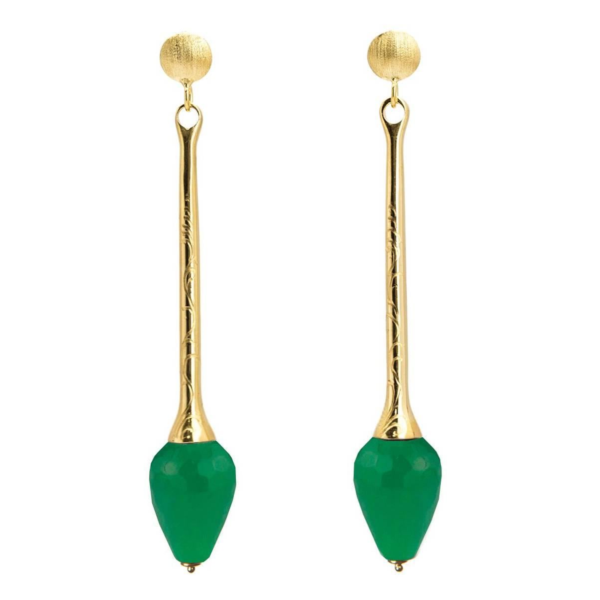 Couleurs de Geraldine Gold Green Agate Earrings Dangle For Sale