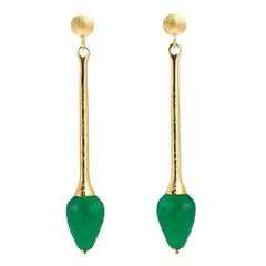 Couleurs de Geraldine Gold Green Agate Earrings Dangle