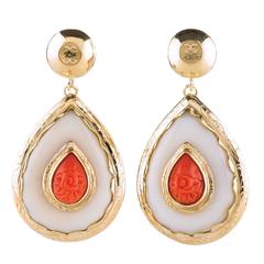 Gold Coral Nut Ivory Teardrop Small Earrings 