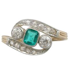 1920s Emerald and Diamond Yellow Gold Twist Ring 1