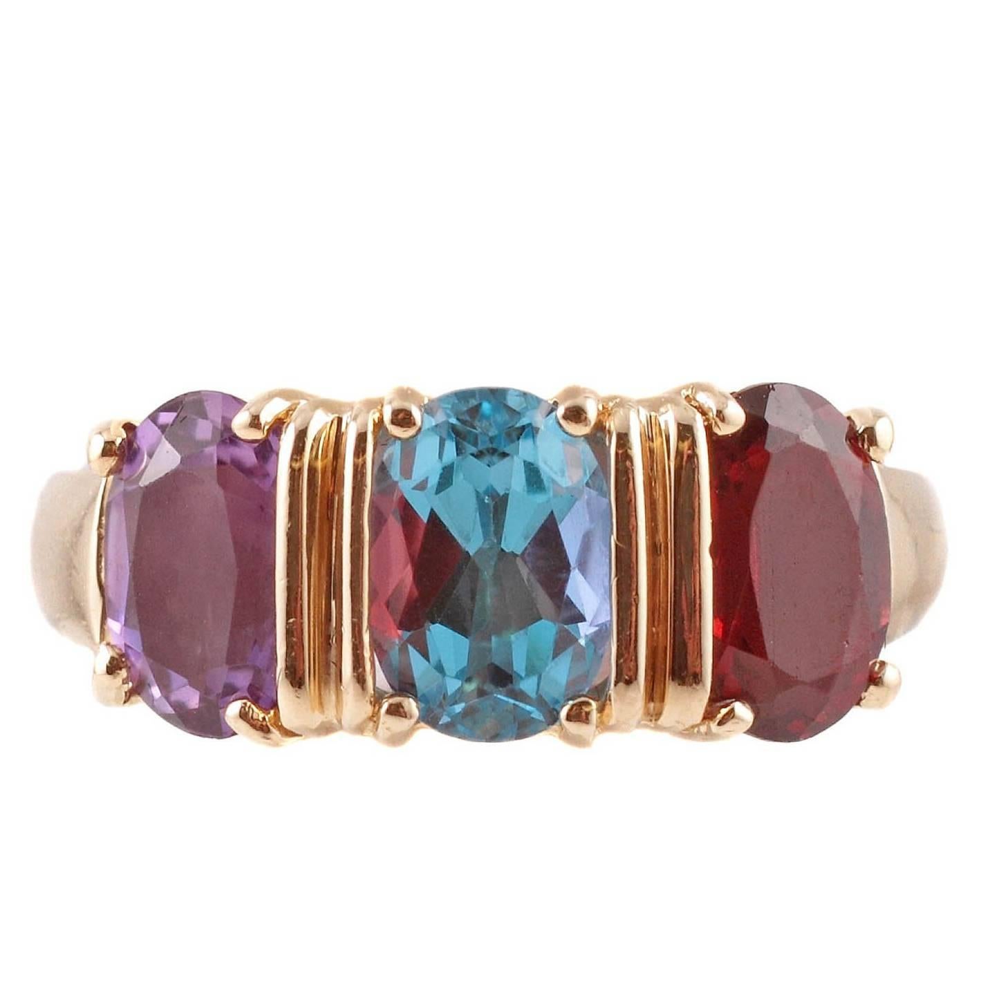 Amethyst Garnet Blue Topaz Yellow Gold Ring